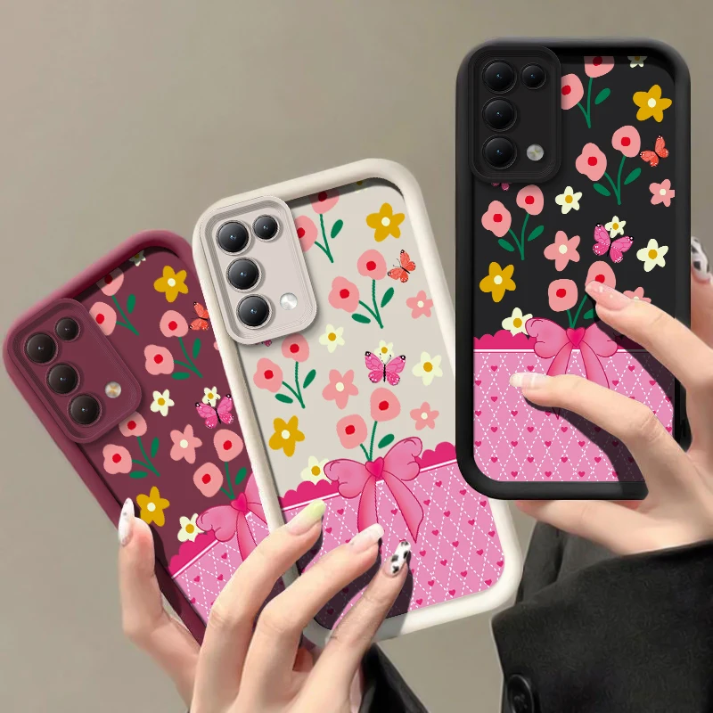 Фото Чехол для телефона OPPO Reno 14 13 Pro 12F FS 11F 10 Pro Plus 8T 5 6 Lite 2F 5K 5F, противоударный, матовый, силиконовый, с принтом в виде бантиков №1
