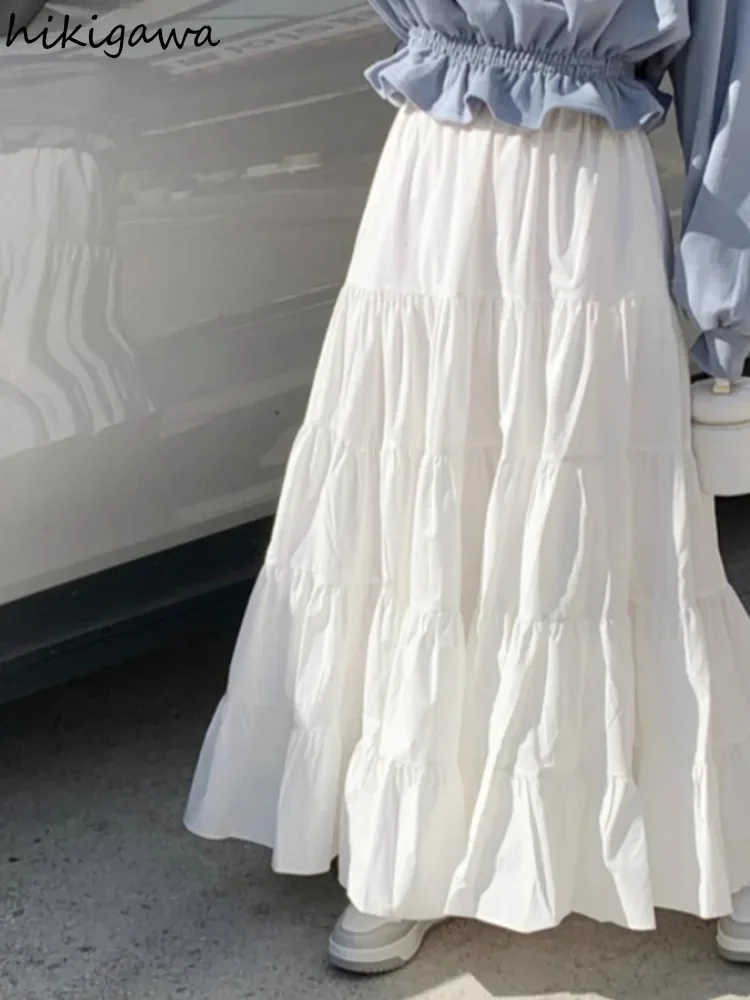 Винтажная длинная юбка для женщин 2024 модные женские юбки с завышенной талией