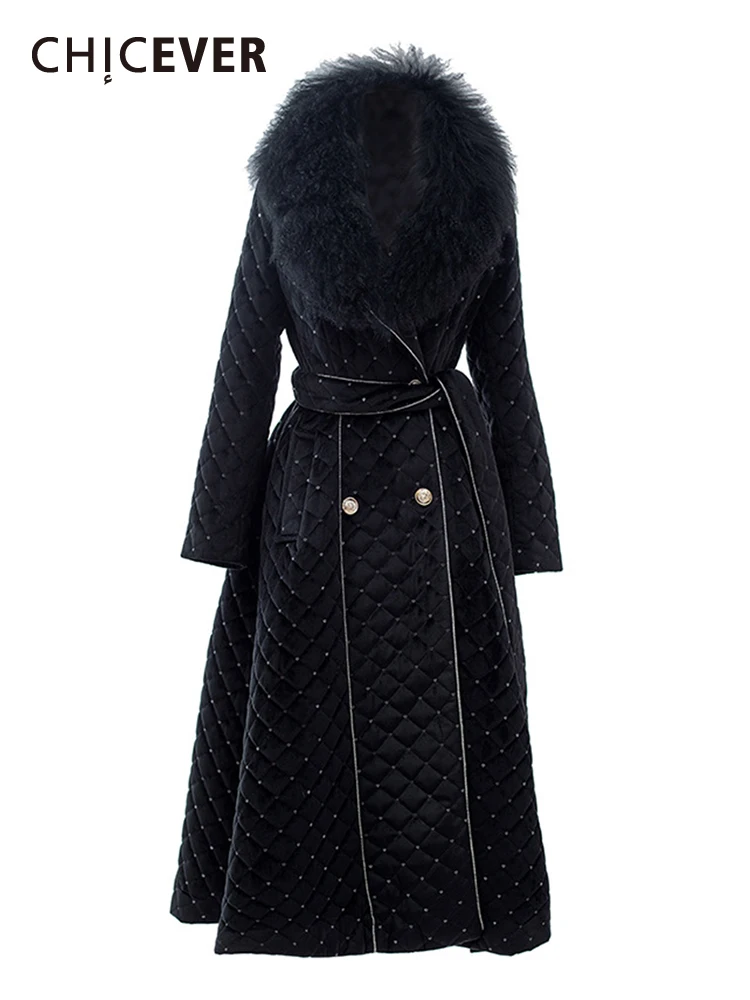 

CHICEVER темпераментные однотонные пальто для женщин с отворотом и длинным рукавом двубортное лоскутное кружевное элегантное свободное зимнее пальто для женщин