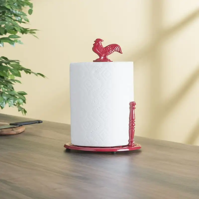 

Iron Rooster Paper Towel Holder, Red