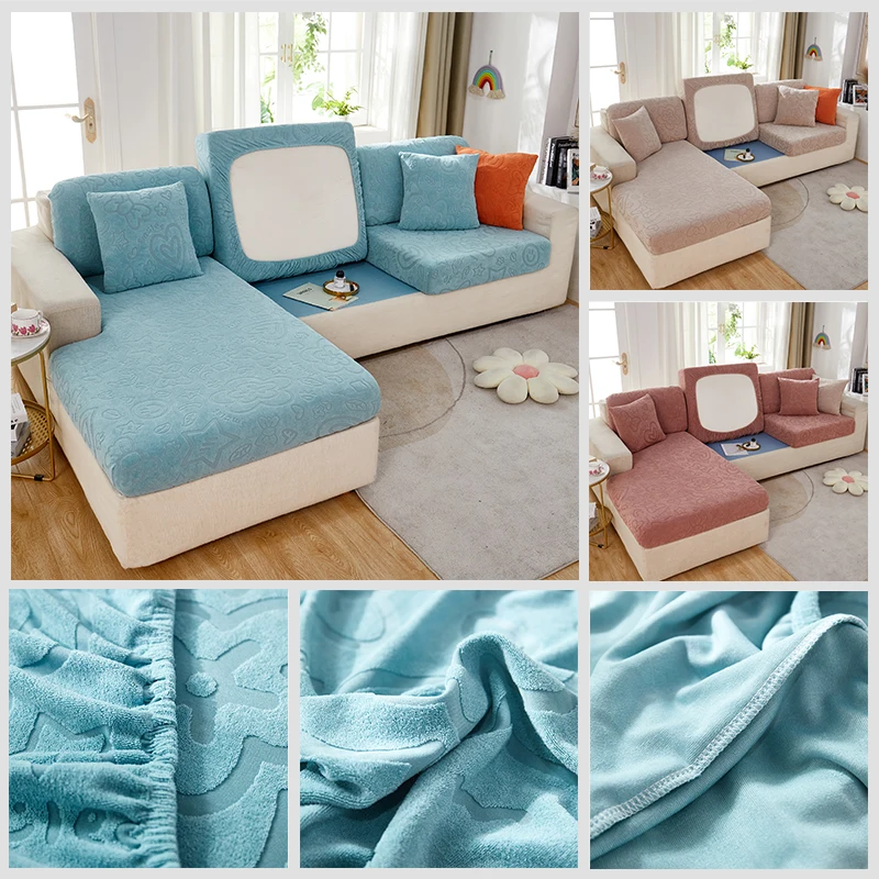 

Sofa Seat Cushion Cover Jacquard Thickening Elastic Living Room L-Shaped Sofa Protective Slipcover Removable 1/2/3/4 Seats