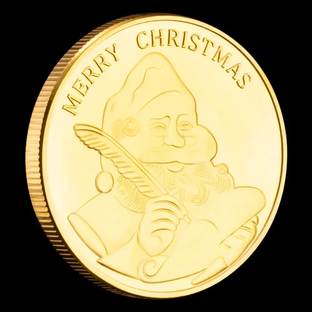 Happy Holiday Merry Christmas Souvenirs Coins Golden Plated Xmas Gift Santa Claus Wishing Coin Creative Present