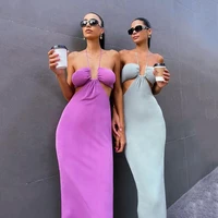 sexy womens dresses autumn halter neck strap high slit mid length bodycon party dress ladies vestidos de mujer