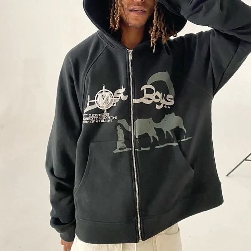 

Anime Print Gothic Streetwear Long Sleeve Black Zip Hoodie Y2k Grunge Clothes Sweatshirt Korean Fashion Punk Sport Coat Pullover