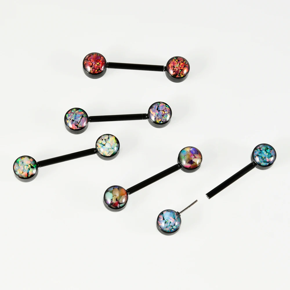 1 пара опалового камня штанга для сосков нержавеющая сталь черное покрытие