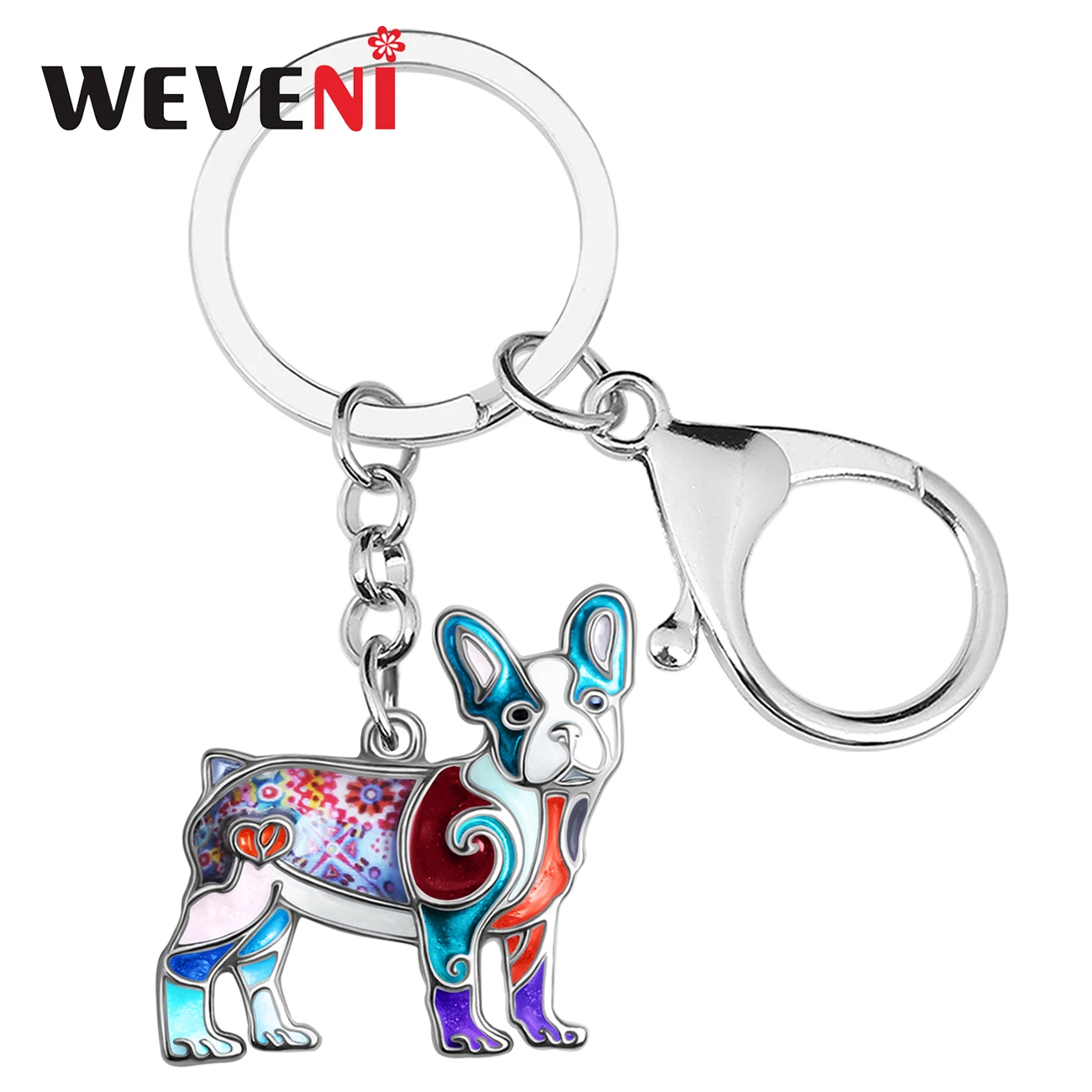 

WEVENI Enamel Alloy Floral Cute French Bulldog Keychains Car Bag Keyrings Pets Lovers Fashion Jewelry For Women Men Charms Gifts