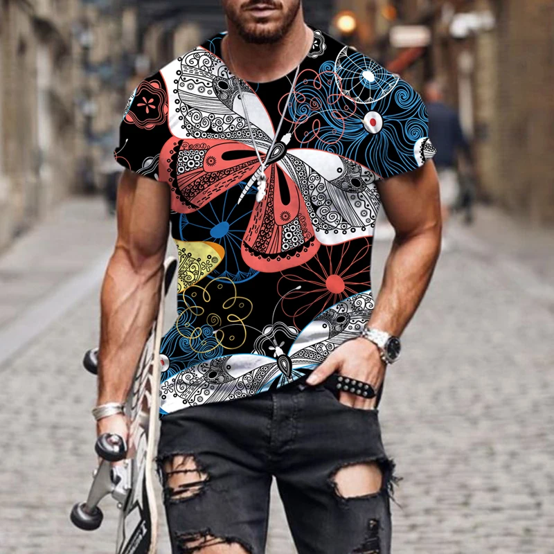 

Футболка мужская с 3D-принтом бабочки, приталенная тенниска с коротким рукавом и круглым вырезом, модная повседневная майка, уличная одежда, лето