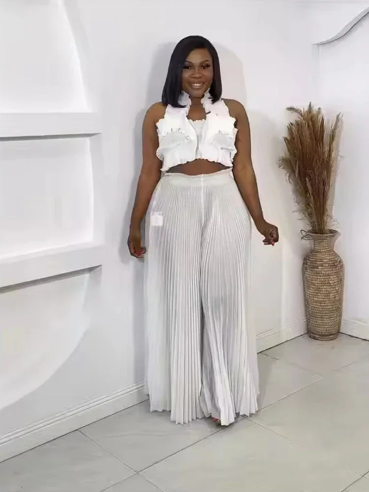 EGRM Плиссированный женский комплект однотонный укороченный топ с лямкой на шее и