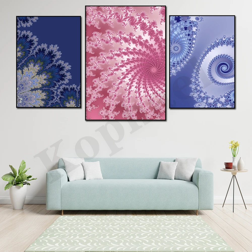 

Blue Silver White Beige Pink Abstract Fractal Geometric Wall Art Decor Poster