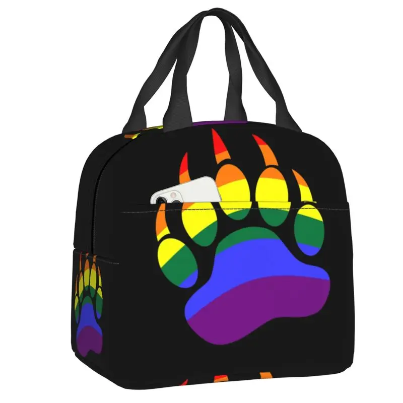 

LGBT Rainbow Bear Paw Insulated Lunch Bag for Women Portable GLBT Gay Lesbian Pride Cooler Thermal Bento Box Beach Camping