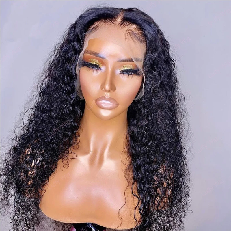 

Soft Kinky Curly 26inch 180% Density Lace Frontal Wig For Women Babyhair Natural Black Pre Plucked Cosplay Glueless Wig
