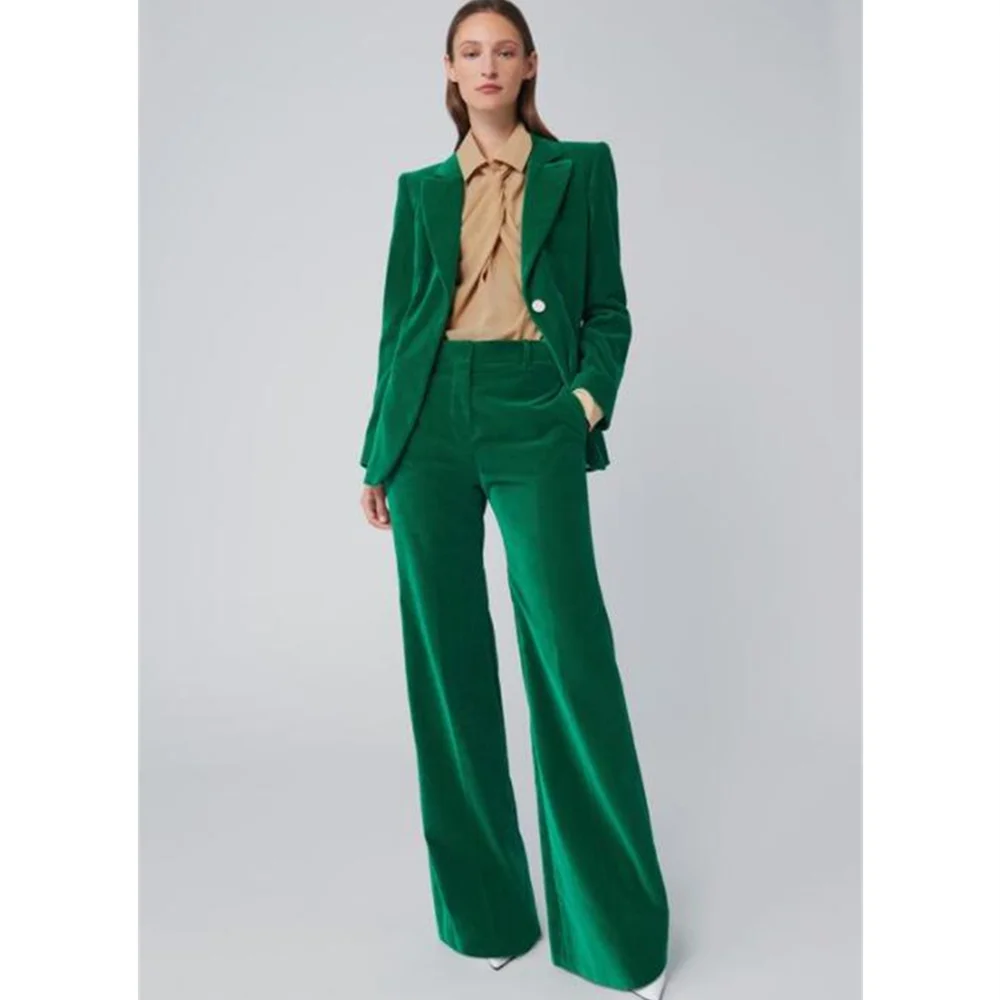 Velvet Green Suits For Women ( Jacket+Pants) Long Sleeve Suit Women Jacket Suits Female Ladies Customize Made