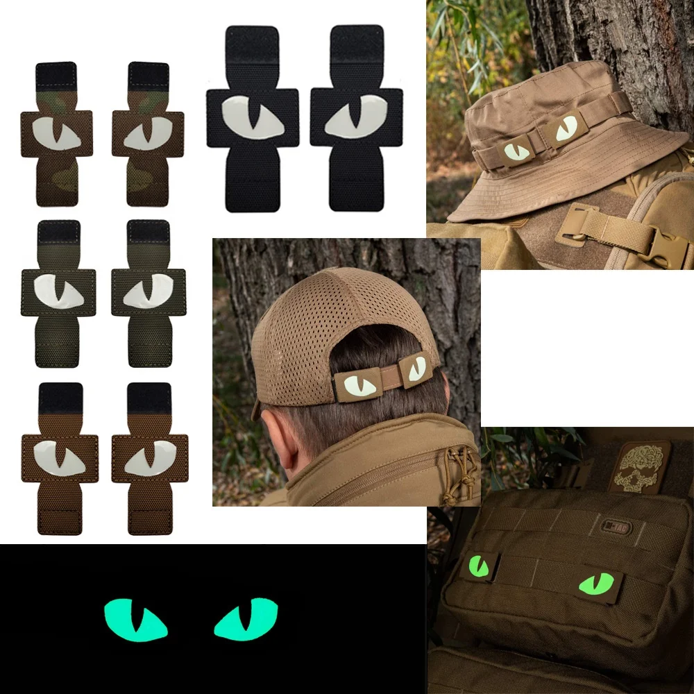 2PCS Cat Eyes Infrared IR Tactical Patches Military Glow In Dark Hook Loop Badge For Clothing backpack