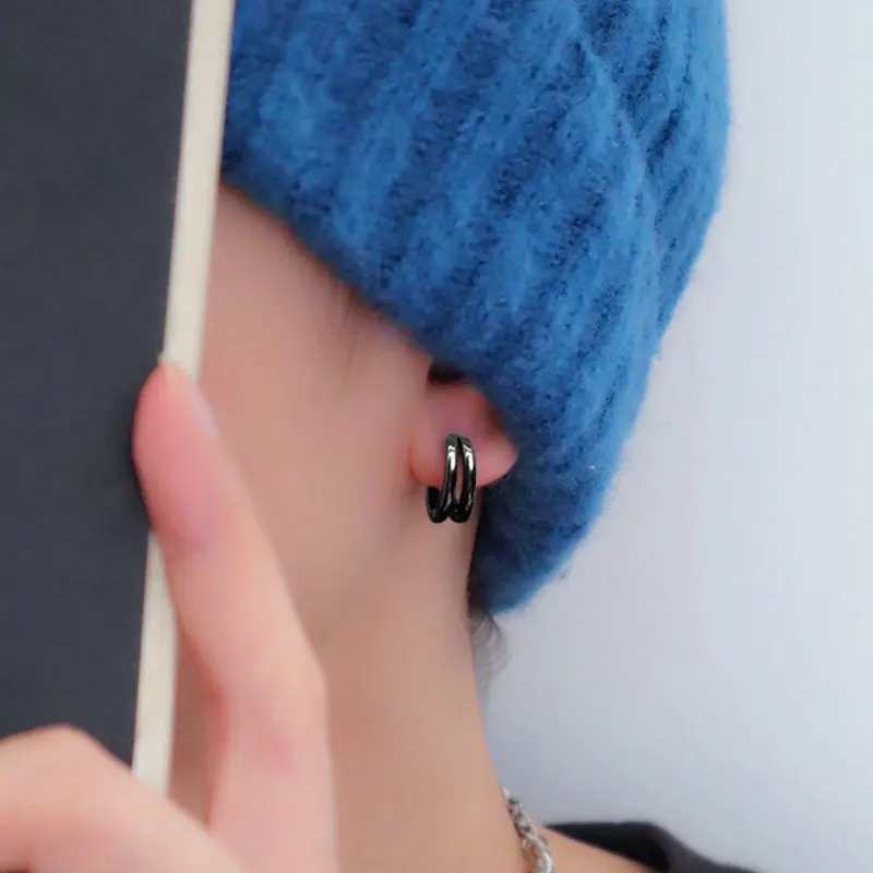 Классические мужские креативные металлические двойные круглые серьги-кольца