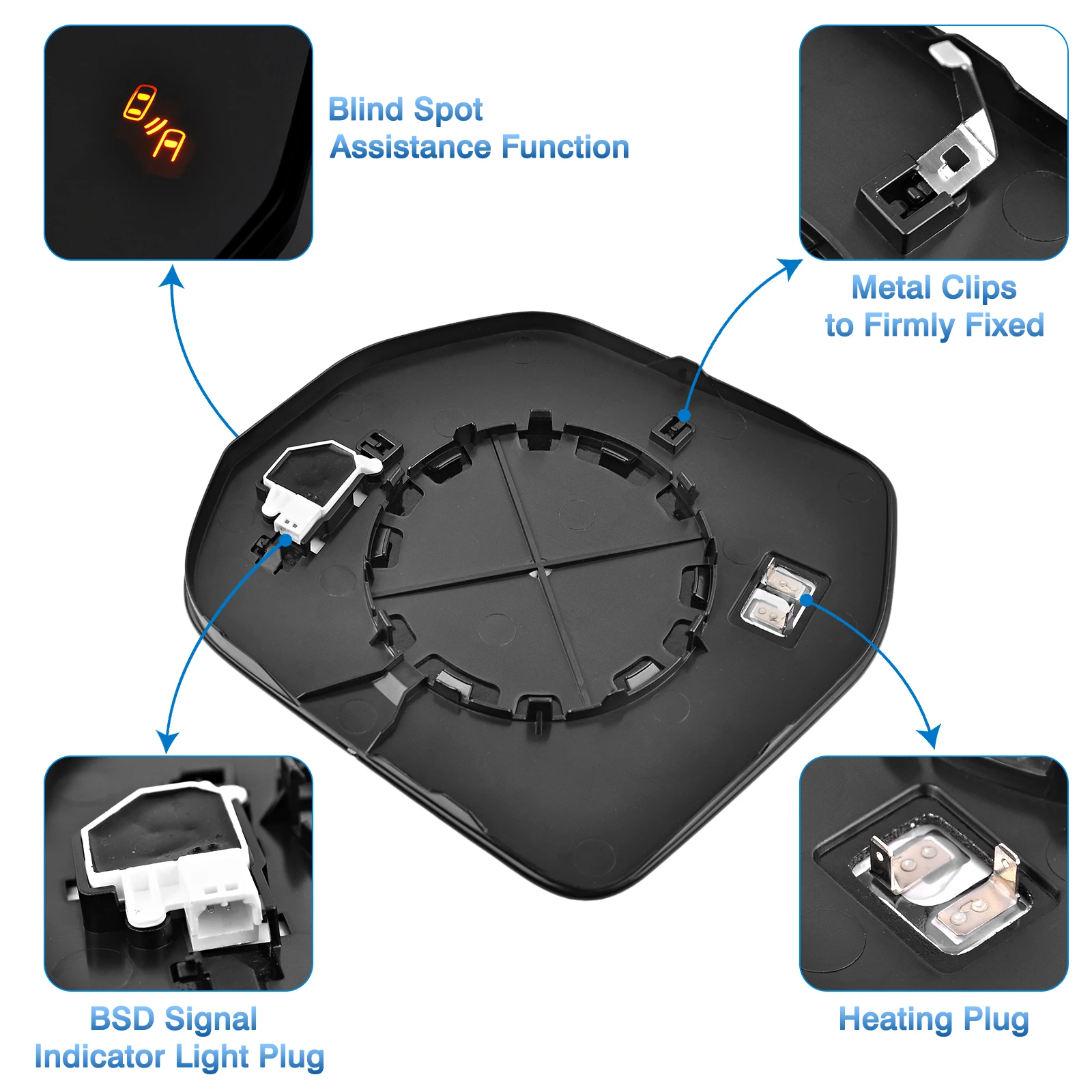 Автомобильное зеркало заднего вида с подогревом левое/правое боковое стекло