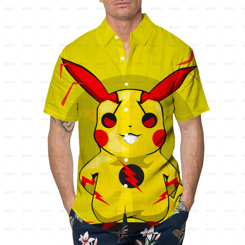 Japanese Anime Cartoon Men's Hip Hop Shirts Pokemon Party Anime Summer Fashion Thin Shirts Shirts for Kids Pikachu Casual Wear images - 6