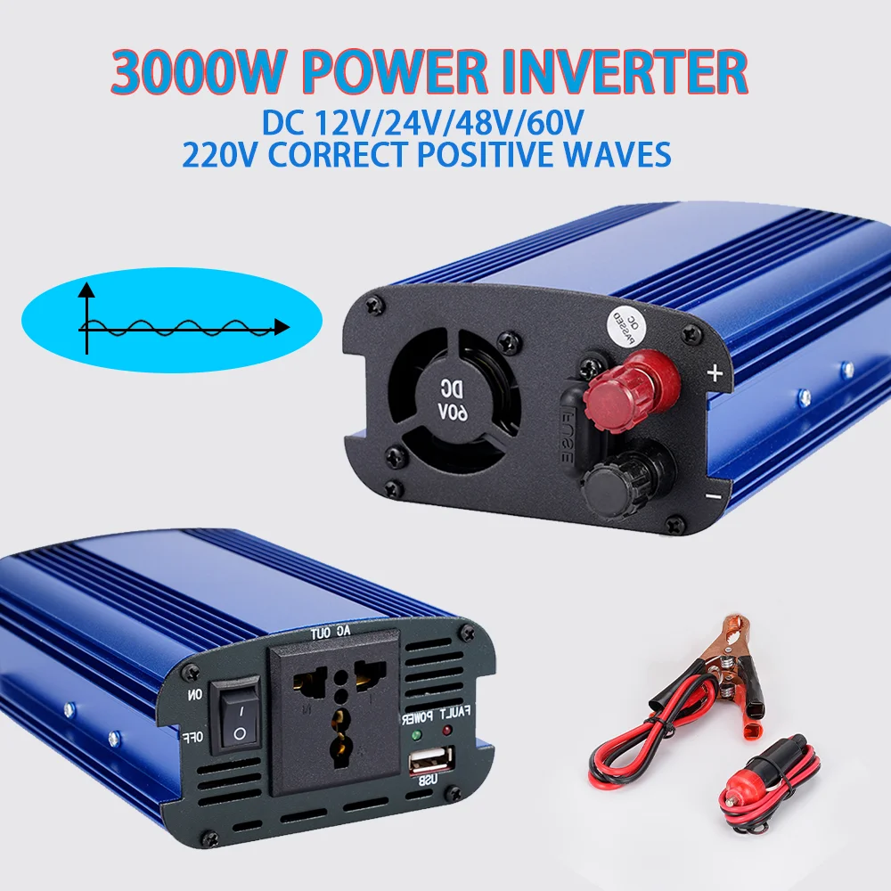 

Car Inverter 3000W DC 12/24/48/60V To 220V Solar Power Inverter Converter For Road Trips Vacations Outdoors Car Truck