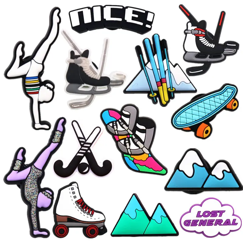 Sports Competition PVC Shoe Charms Accessories Skiing Skates Hockey Sandals Decoration Pins for Croc Jibz X-mas Kids Party Gifts