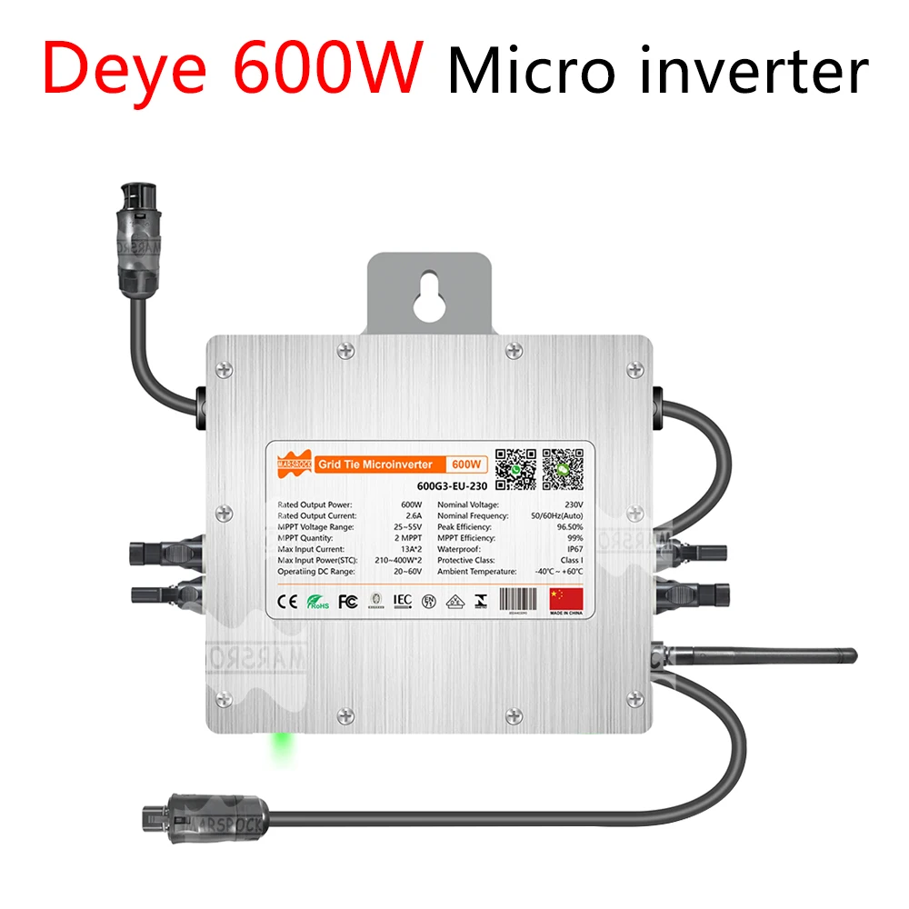 

Deye 600W Solar Micro Inverter 20-60V DC To AC 184-265V Microinverter With 2MPPT IP67 Built-in WiFi Ship From EU INMETRO VDE IEC