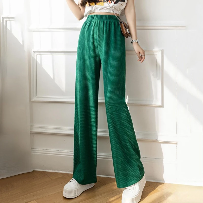 

2022 Spring Autumn New Women Trousers Casual Elastic High Waist Wide-leg Pants Home Style Ladies Leisure Loose Long Pants