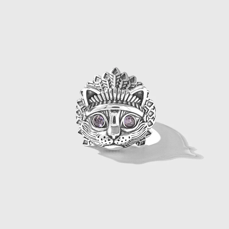 

Fashion Zircon Eyes Elvis Rings For Men and Women Retro Indian Cat Head Opening Index Finger Ring Goth Jewelry Accessories Gift