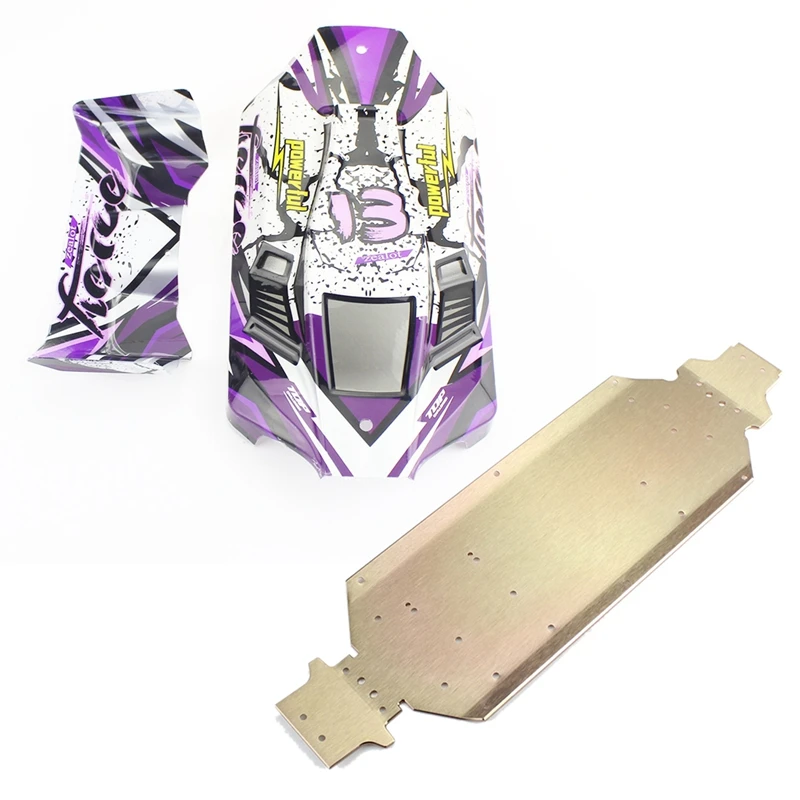 

2 Set RC Car Part: 1 Set Car Body Shell Car Cover Tail Wing Spare & 1 Pcs Metal Chassis Body Frame Board