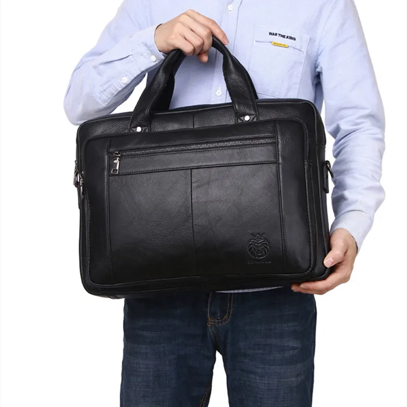Business Genuine Leather Men Briefcase 16-Inch Portable Laptop Bag Cow Leather Shoulder Bag High Capacity Handbags For Male