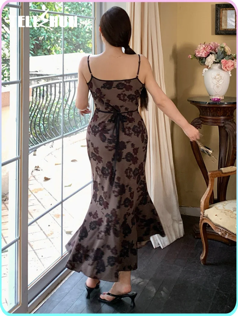 Простые и элегантные платья с принтом женское Полное длинное сексуальное платье