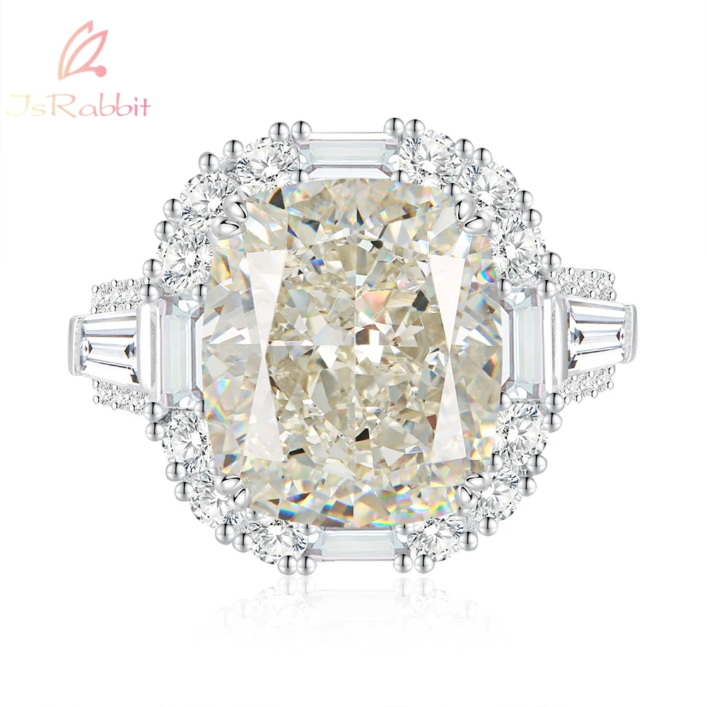 

IsRabbit 18K Gold Plated Cushion Cut 8CT Created Moissanite Tech Synthetic Diamond Gemstone Ring Luxury Jewelry Drop Shipping