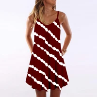 fashion summer new womens tie dye gradient diagonal stripe print v neck suspender dress lady casual commuter dresses