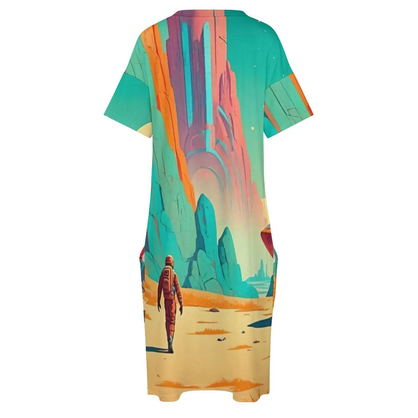 Откройте неизвестное путешествие через космос свободное платье с карманами для