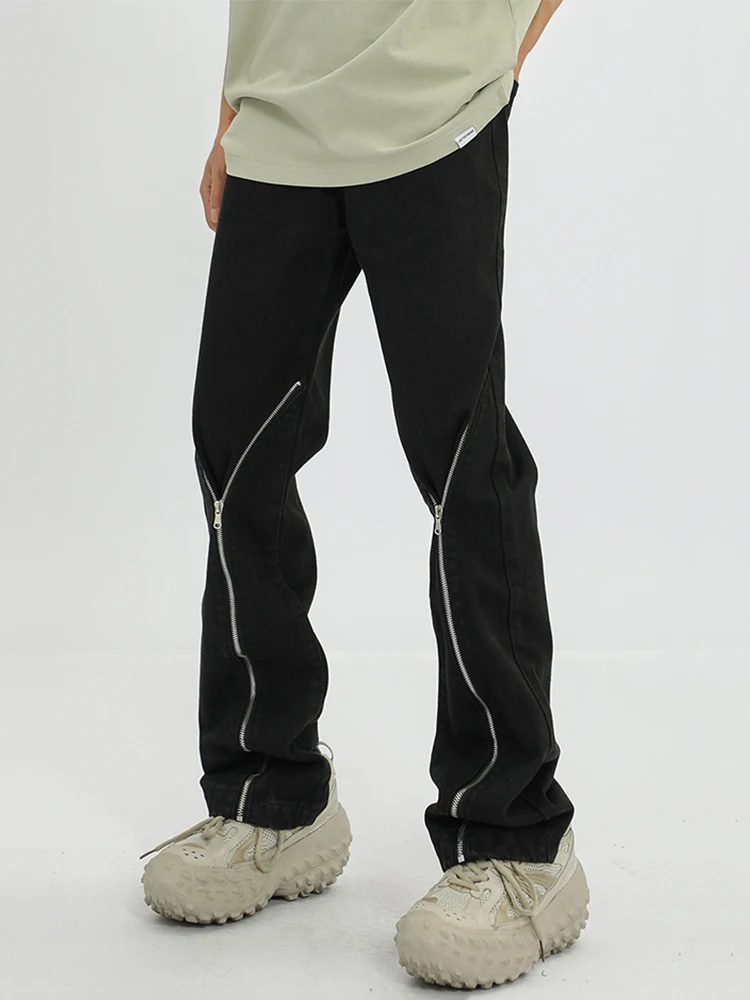Street Zipper Straight Tube Loose Jeans For Men Y2k Wide Leg Casual Fashion Straight Tube Pants For Men'S Clothes