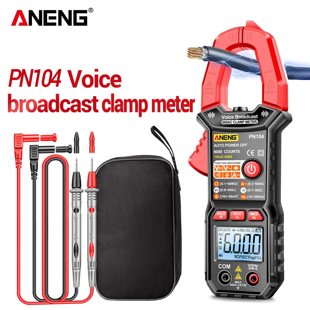 

Мультиметр ANENG PN104 для голосового вещания, плоскогубцы, амперметр 600 А, цифровой зажим, измеритель напряжения постоянного и переменного тока, автомобильный Амперметр Ом, инструмент для проверки электрика