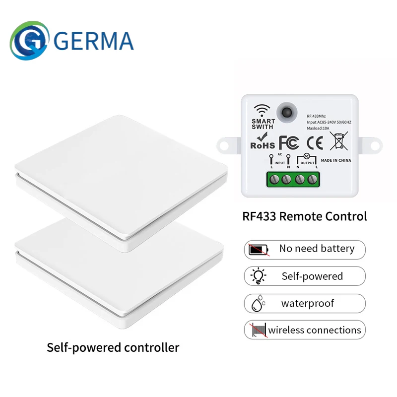 GERMA умный беспроводной переключатель RF433Mhz с автономным питанием кнопочные