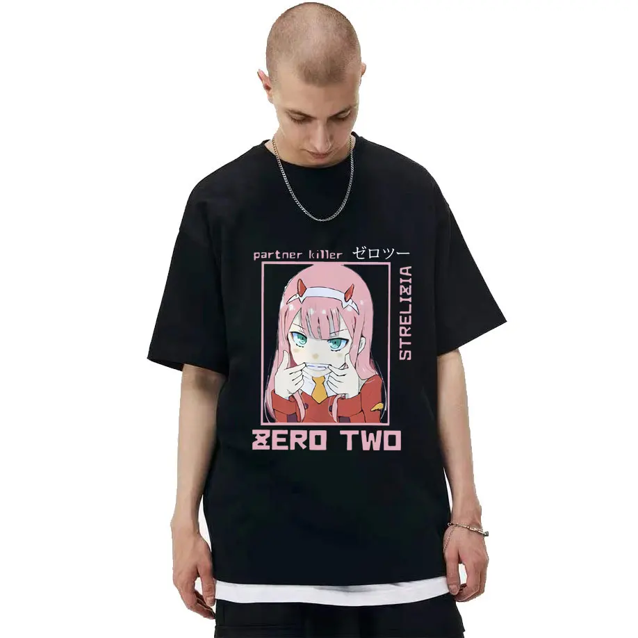 

Darling In The Franxx Zero TWO Beautiful Girls Print Pattern Tshirt Round Neck Men Women Harajuku Anime T-shirts Short Sleeve