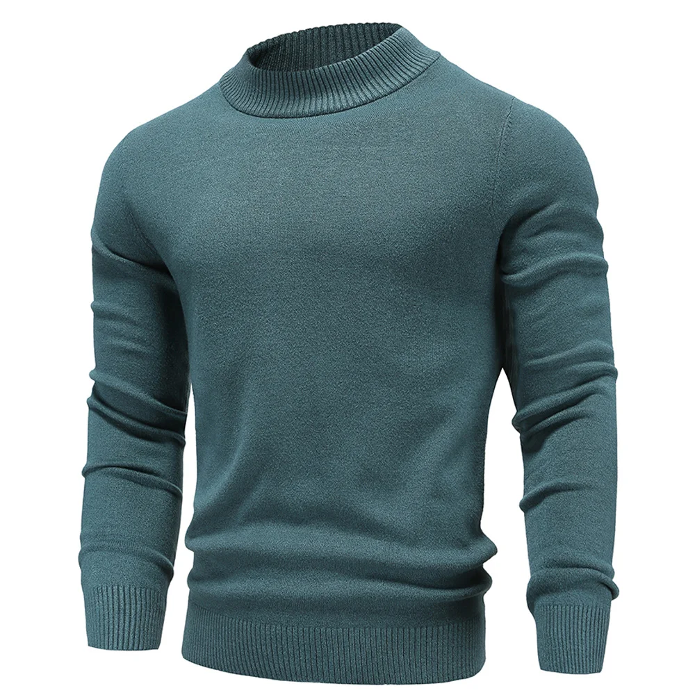 

New Winter Men's Mock Neck Sweater Fashion Solid Color Warm Knitted Pullovers Men Casual Elastic Sweaters Male Autumn Knitwear