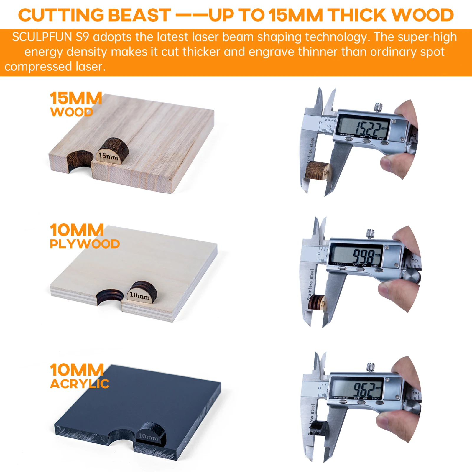 SCULPFUN S9 90W Лазерная гравировальная машина с технологией ультратонкой формировки луча для гравировки и резки дерева и акрила.