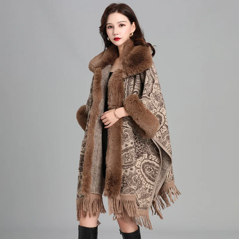New Winter Long Sleeve Faux Seta Rabbit Fur Coat Women Nation Style Warm Fur Coats Outerwear Fake Fur Shawl Scarf Women Clothing