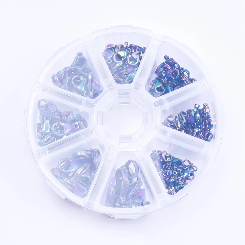 80pcs/Box 9/10/11/12/13/15/17/19mm Rainbow Color Stainless Steel Lobster Clasp For Jewelry Handmade Necklace Bracelet Findings