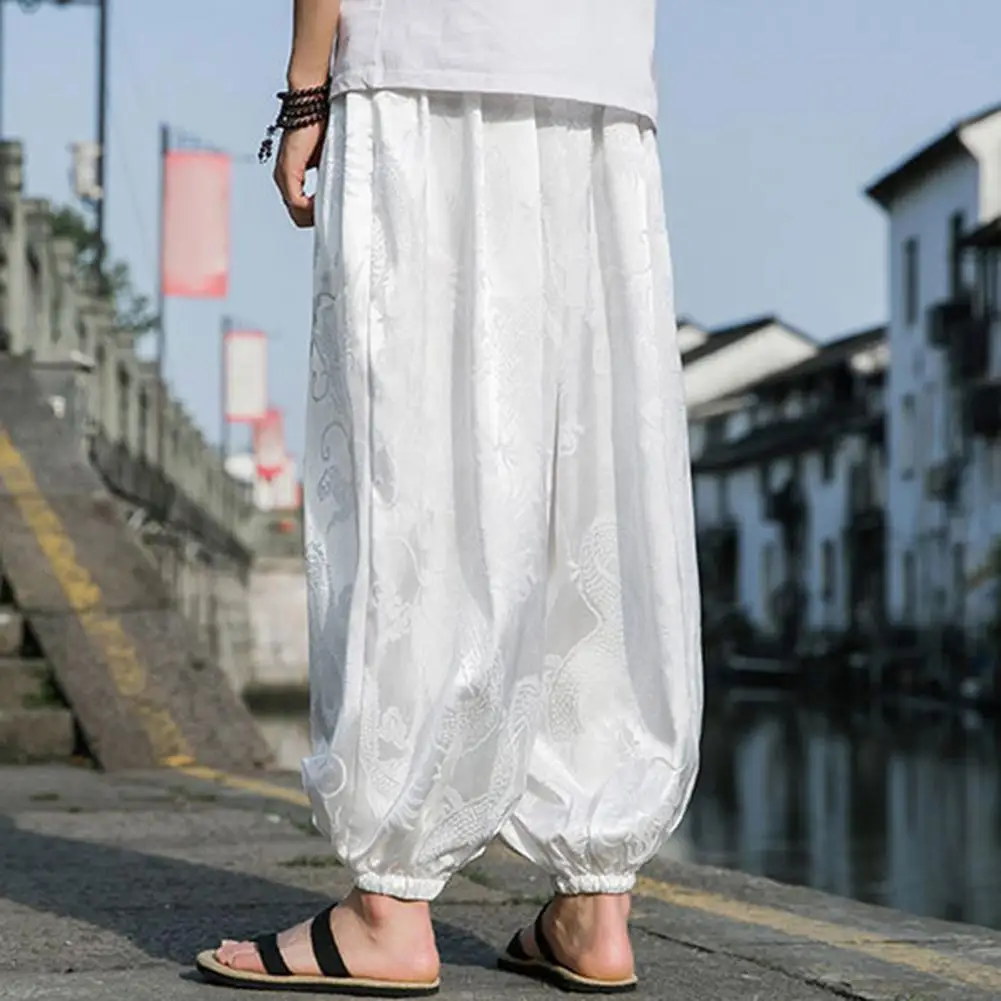 

Men Pants Dragon Print Boho Baggy Men's Harem Pants Breathable Soft Stylish Yoga Trousers Elastic Waist Trousers