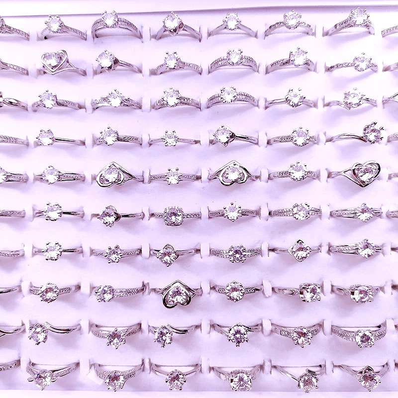 

MIXMAX 20pcs Women Jewelry Rings Prong Setting Pure Zircon Stone Luxurious Copper Engagement Wedding Bands Couple Gift Resizable