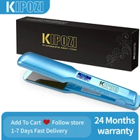 kipozi hair straightener 1 75 inch wide titanium flat iron professional styler lcd display 30s fast heat up dual voltage blue