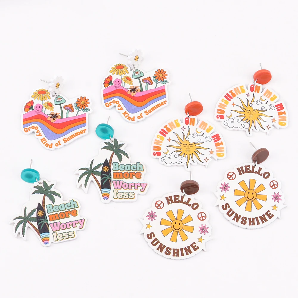 

New Fashion Colorful Beach Mushroom Flower Coconut Tree Acrylic Earrings for Women Sunshine Girl Smiley Sun Drop Earring Jewelry