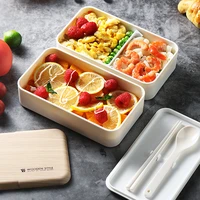 wooden japanese style double layer lunch box office worker student bento box leak proof portable microwave oven plastic material