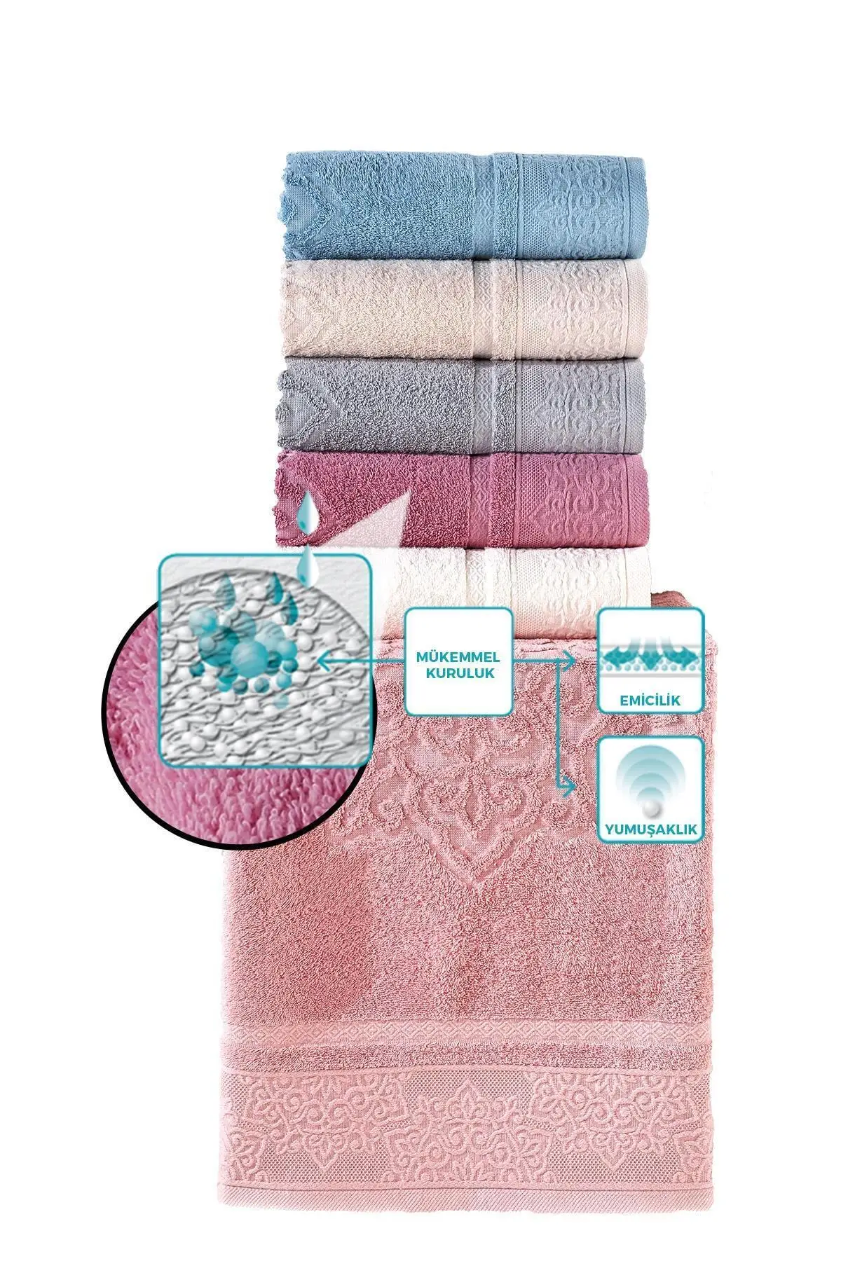 

50x85 Bella Towel Set 6 pcs 100 cotton 1. Quality water-absorbing made in turkey home textile