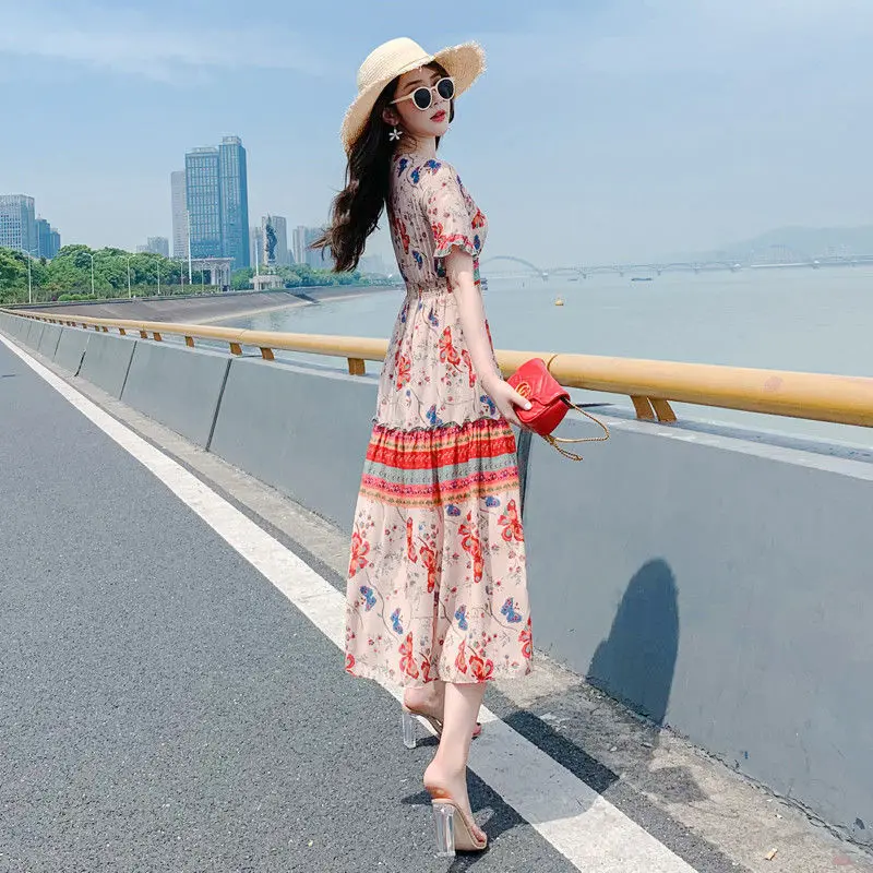 

Пляжная Женская юбка, городской стиль 2022, женское Брендовое платье-халат, элегантные платья, летние международные корейские модные базовые длинные платья