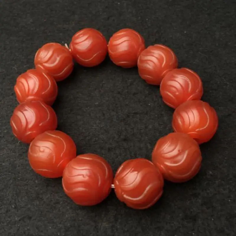 

18mm Southern Red Agate Buddha Beads Bracelet Men Women Genuine Natural Red Jades Hand-carved Exquisite Pattern Stone Bracelets