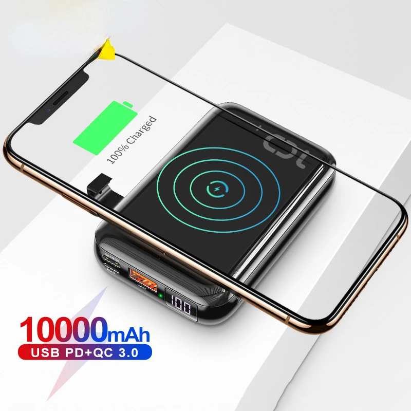 

2023NEW 10000mAh Qi Wireless Charger Power Bank USB PD Fast Charging Powerbank Portable External Battery Charger For Phone