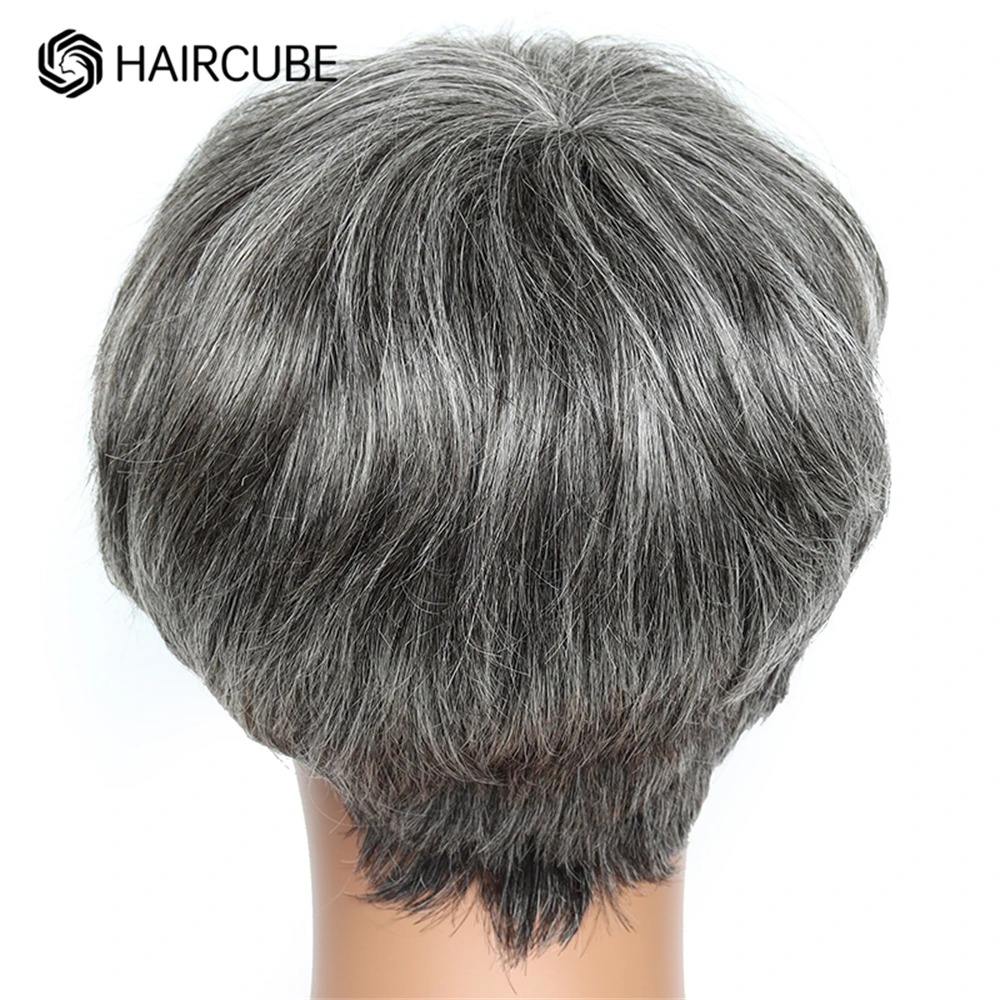 HAIRCUBE короткие парики из человеческих волос серебристо-серые Многослойные