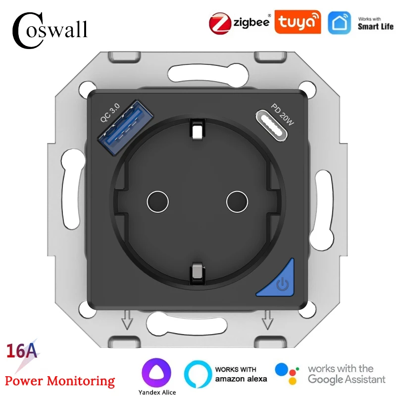 COSWALL умная настенная розетка S-01OG черная